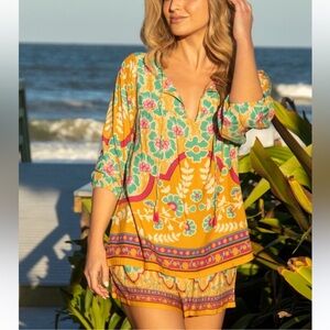 Natural Life Top L Oversized Maribel Tunic Boho Maximalist Resort Cruise